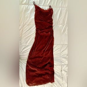 Lulu’s Cowl Neck Bodycon Dress, burgundy/gold, size Medium